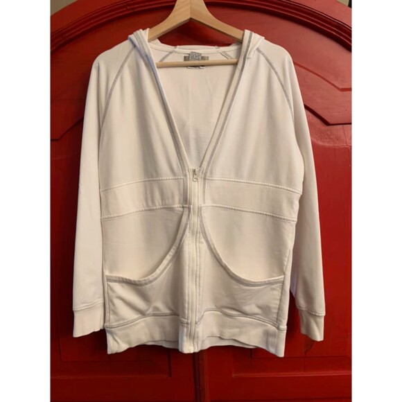 The Territory Ahead Size Medium White Hooded Zipper Jacket Athleisure Sweat EUC - Picture 1 of 4
